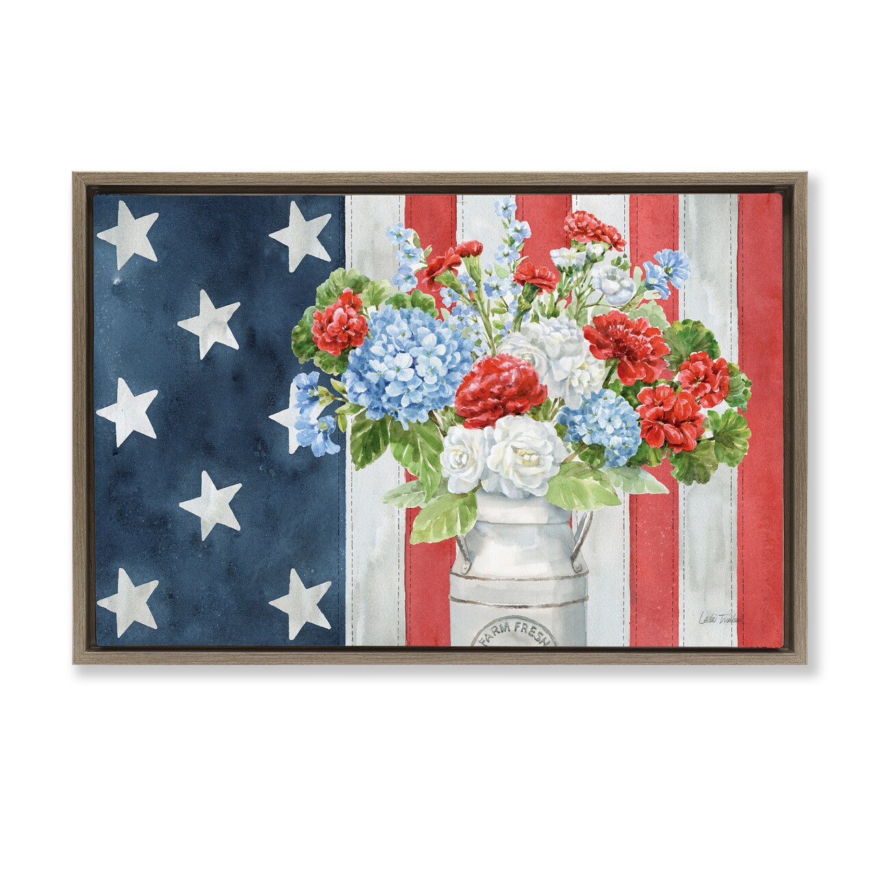 Stupell Industries American Flag Bouquet Floater Framed Canvas Wall Art Design by Leslie Trimbach